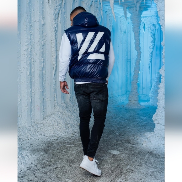 YoungLA Spotlight Dark Blue Puffer Vest with White Logo (L) - Picture 1 of 9